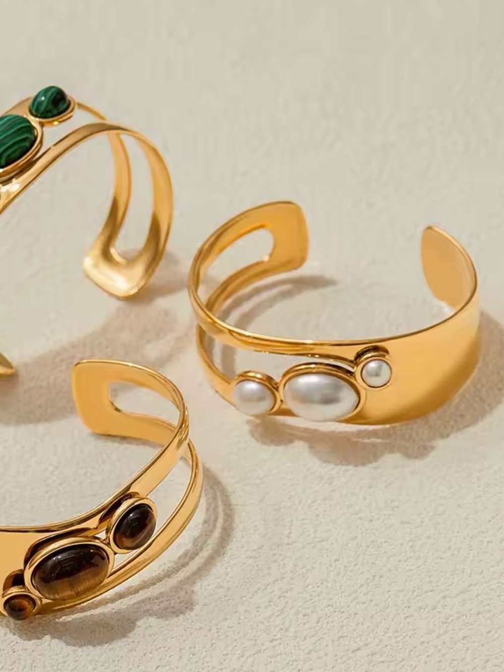 Vintage 18 K Gold plated Cuff Bracelet with Pearl Accents - Picture 4 of 14